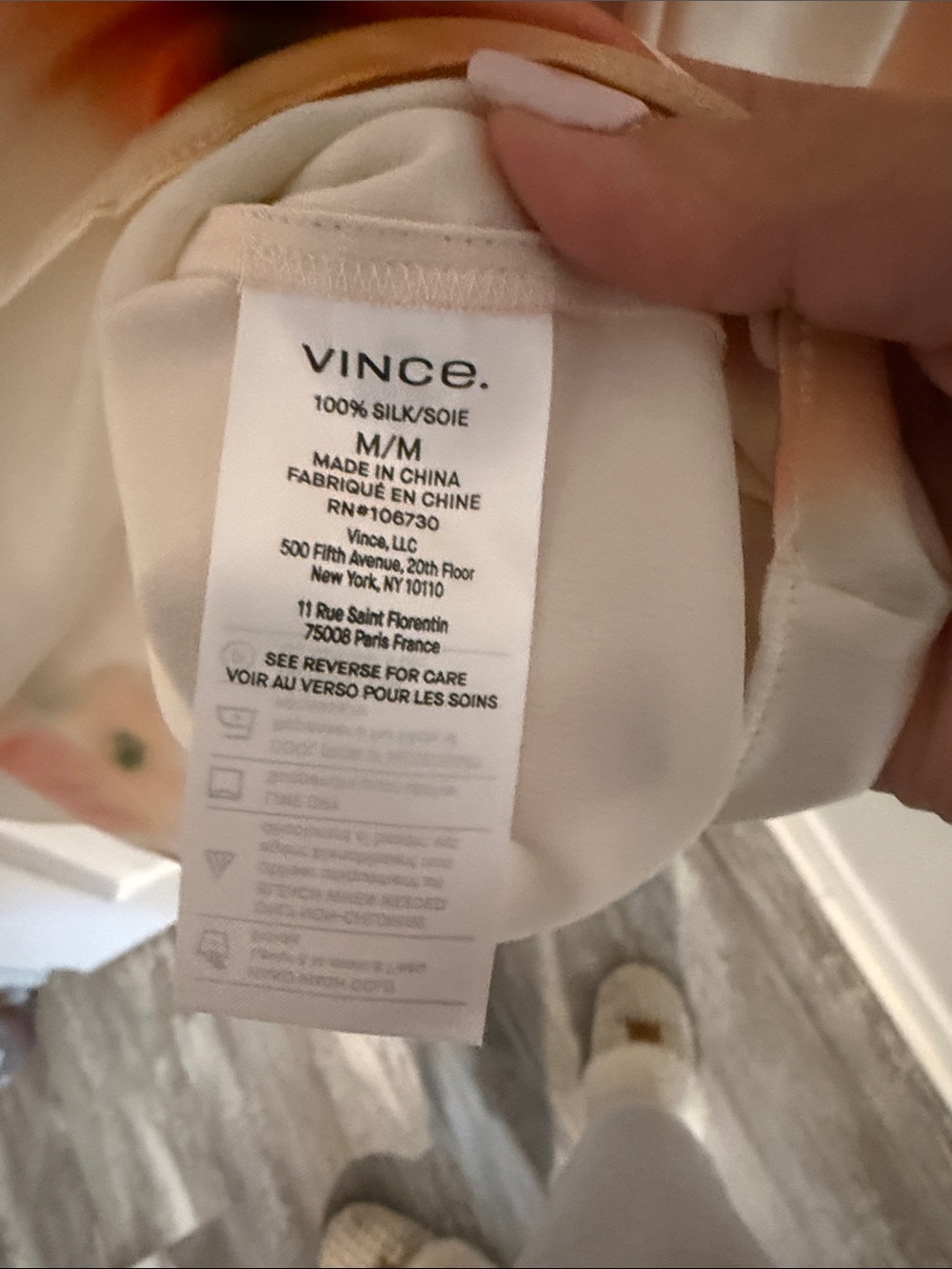 Vince Cream Floral Silk Top with Peach Satin Pants - Picture 4 of 11